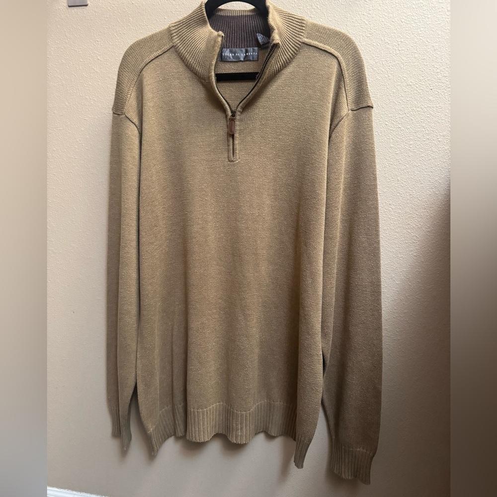 OSCAR de la Renta Men's Quarter Zip Sweater Cardigan SZ XL Quiet Luxury Tan NWOT